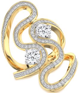 Large Diamond White Yellow Gold Round Two Stone Ring