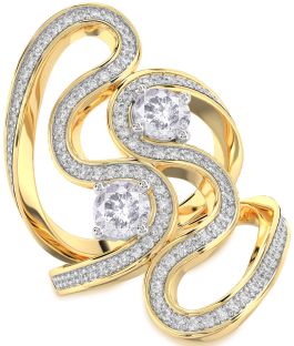 Salt & Pepper Diamond Gold Silver Round Two Stone Pave Ring
