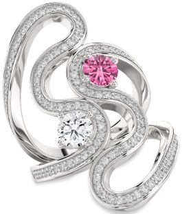 Diamond Silver Round Two Stone Pave Promise Ring