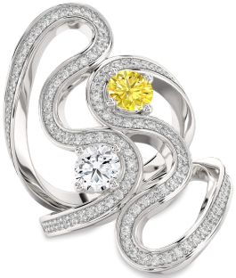 Diamond Silver Round Two Stone Pave Promise Ring