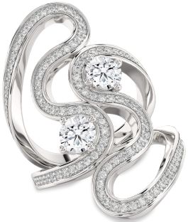 Large Diamond White Gold Round Two Stone Ring
