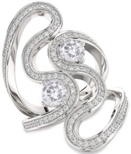 Salt & Pepper Diamond Silver Round Two Stone Pave Ring