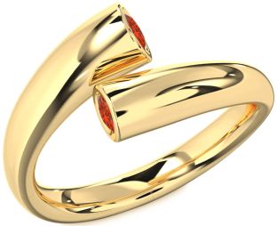 Fire Opal Gold Silver Round Two Stone Ring