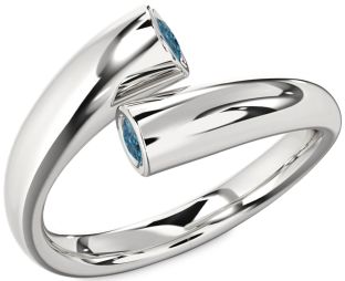 Blue Diamond Silver Round Two Stone Ring