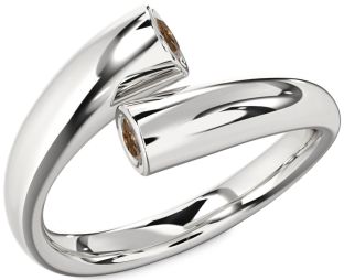 Chocolate Brown Diamond Silver Round Two Stone Ring