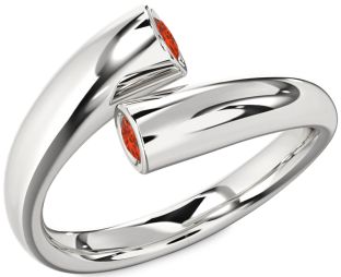 Fire Opal Silver Round Two Stone Ring