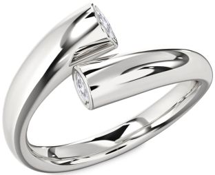 Salt & Pepper Diamond Silver Round Two Stone Ring