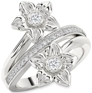 Diamond White Gold Flower Round Two Stone Ring