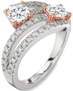 Diamond Silver & 10K Rose Gold Round Two Stone Ring