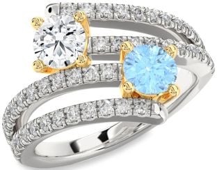 Diamond Silver & 10K gold Round Two Stone Promise Ring