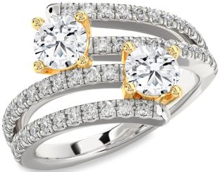 Diamond Silver & 10K gold Round Two Stone Ring