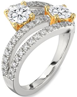 Diamond Silver & 10K gold Round Two Stone Ring