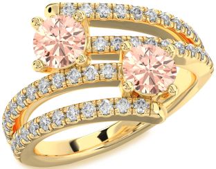 Diamond Morganite Gold Silver Round Two Stone Ring