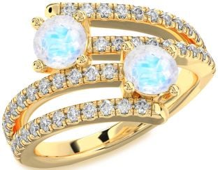 Diamond Moonstone Gold Round Two Stone Ring