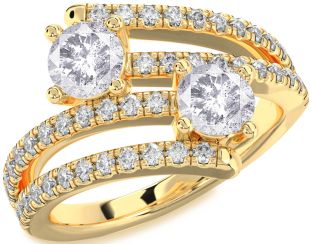 Salt & Pepper Diamond Gold Round Two Stone Ring