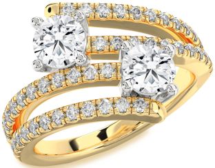 Diamond White Yellow Gold Round Two Stone Ring