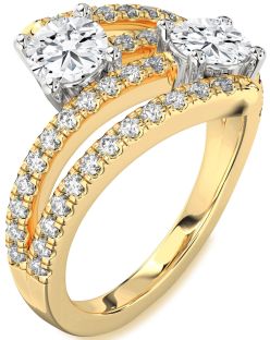 Diamond White Yellow Gold Round Two Stone Ring