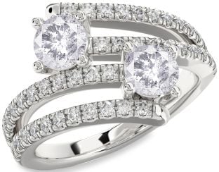 Salt & Pepper Diamond Silver Round Two Stone Ring