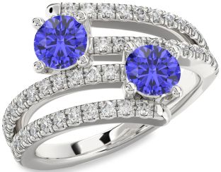 Diamond Tanzanite Silver Round Two Stone Ring