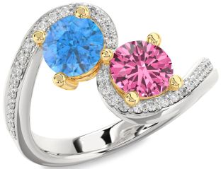 Diamond Silver & 10K gold Round Two Stone Pave Promise Ring