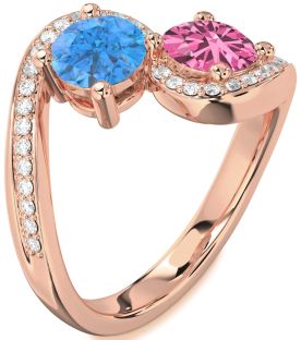 Diamond Rose Gold Round Two Stone Pave Promise Ring