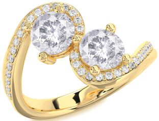 Salt & Pepper Diamond Gold Round Two Stone Pave Ring