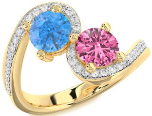 Diamond Gold Round Two Stone Pave Promise Ring