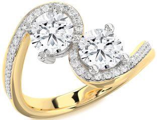 Diamond White Yellow Gold Round Two Stone Ring