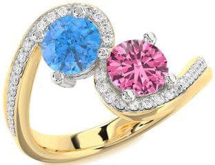 Diamond Gold Silver Round Two Stone Pave Promise Ring