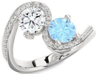 Diamond Silver Round Two Stone Pave Promise Ring