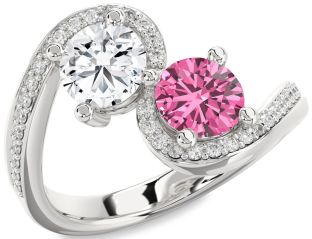 Diamond Silver Round Two Stone Pave Promise Ring