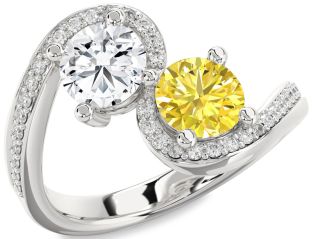 Diamond Silver Round Two Stone Pave Promise Ring