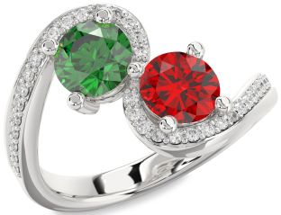 Diamond Silver Round Two Stone Pave Promise Ring