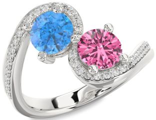 Diamond Platinum Round Two Stone Pave Promise Ring