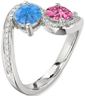 Diamond Platinum Round Two Stone Pave Promise Ring