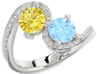 Diamond Silver Round Two Stone Pave Promise Ring