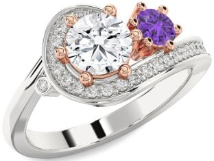 Diamond White Rose Gold Round Two Stone Promise Ring