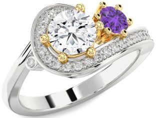Diamond Platinum & Yellow Gold Round Two Stone Promise Ring