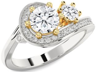 Diamond Silver & 10K gold Round Two Stone Ring