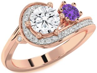 Diamond Rose Gold Silver Round Two Stone Promise Ring