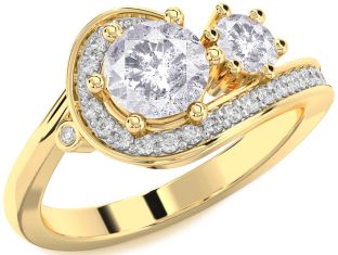 Salt & Pepper Diamond Gold Silver Round Two Stone Ring