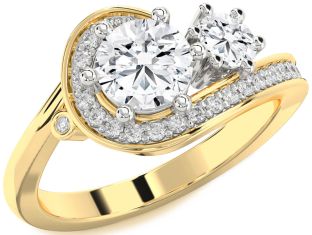 Diamond White Yellow Gold Round Two Stone Ring