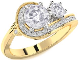 Salt & Pepper Diamond Gold Silver Round Two Stone Ring