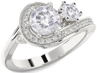 Salt & Pepper Diamond Silver Round Two Stone Ring