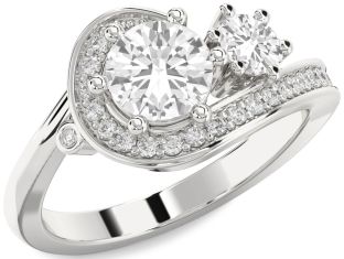 Diamond White Sapphire Silver Round Two Stone Ring