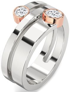 Diamond Silver & 10K Rose Gold Round Two Stone Ring