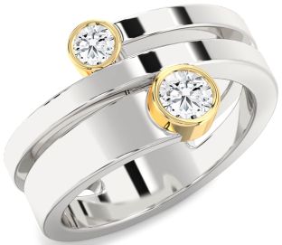 Diamond Silver & 10K gold Round Two Stone Ring