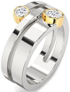 Diamond Silver & 10K gold Round Two Stone Ring