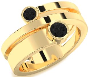 Black Diamond Gold Silver Round Two Stone Ring