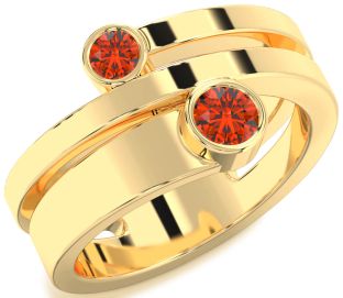Fire Opal Gold Silver Round Two Stone Ring